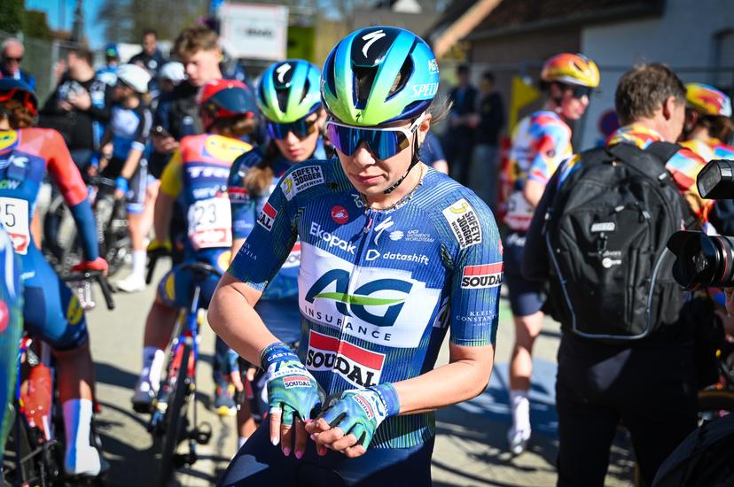 Belgian Shari Bossuyt of AG Insurance-Soudal Team pictured after the 'Nokere Koerse' one day cycling race for women elite, 133,3km from Deinze to Nokere, Kruisem on Wednesday 18 March 2026. BELGA PHOTO ELIAS ROM