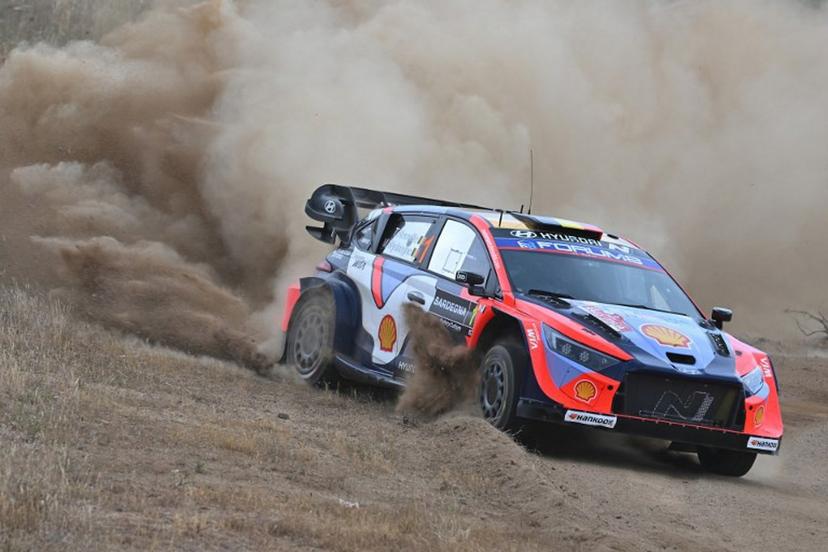 Belgium driver Thierry Neuville steers his Hyundai i20N Rally 1  assisted by his co-driver Martijn Wydaeghe, during the shakedown in Cabu Abbas, near Olbia, in the 22nd edition of Rally of Sardegna in Italy, 6th round of the FIA World Rally Championship (WRC), on June 5, 2025.  Andreas SOLARO / AFP