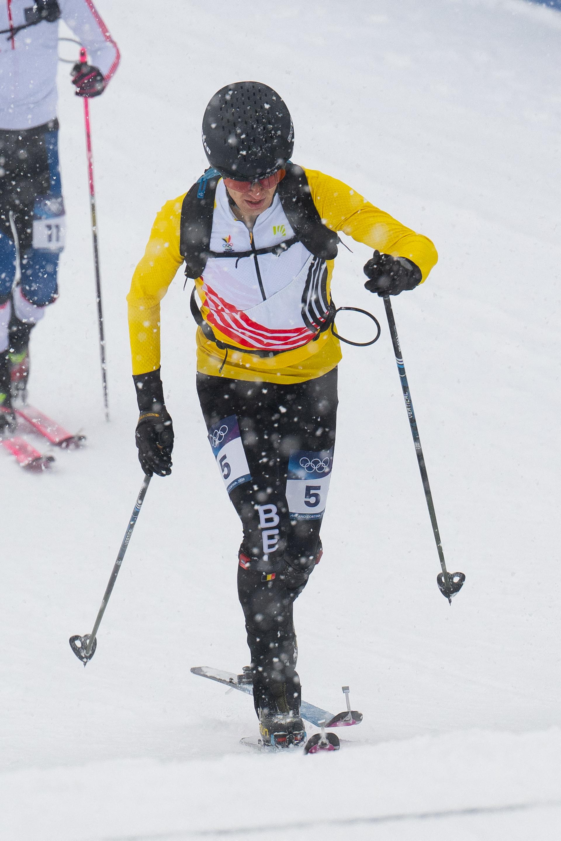 Maximilien Drion du Chapois of team Belgium competes the Men's Sprint Ski Montaineering on day thirteen of the Milano Cortina 2026 Winter Olympic games at Slelvio Ski Center in Bormio on February 19, 2026 in Livigno, Italy. Photo by Laurent Zabulon/ABACAPRESS.COM/ BENELUX ONLY