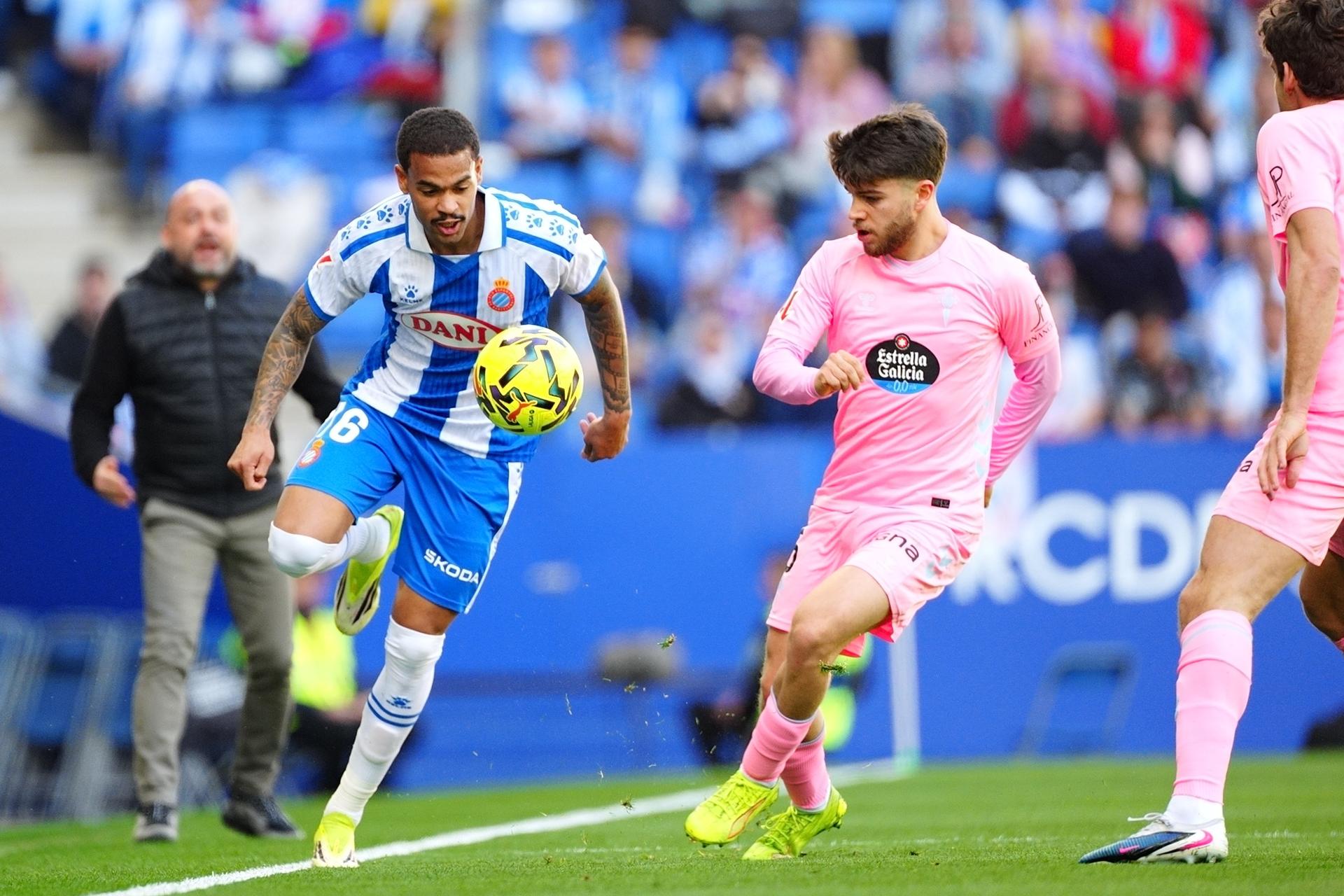 Belgian Cyril Ngonge of Espanyol pictured in action during the soccer game between RCD Espanyol and RC Celta Vigo in Barcelona, Spain on Saturday 14 February 2026. BELGA PHOTO JOMA GISBERT