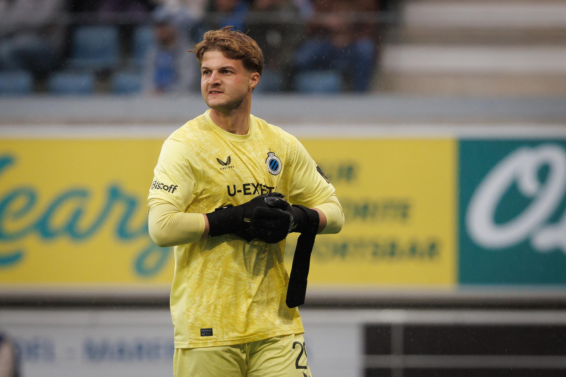 Club's goalkeeper Nordin Jackers pictured during a soccer match between KAA Gent and Club Brugge, Sunday 20 April 2025 in Gent, on day 4 (out of 10) of the Champions' Play-offs of the 2024-2025 'Jupiler Pro League' first division of the Belgian championship. BELGA PHOTO KURT DESPLENTER