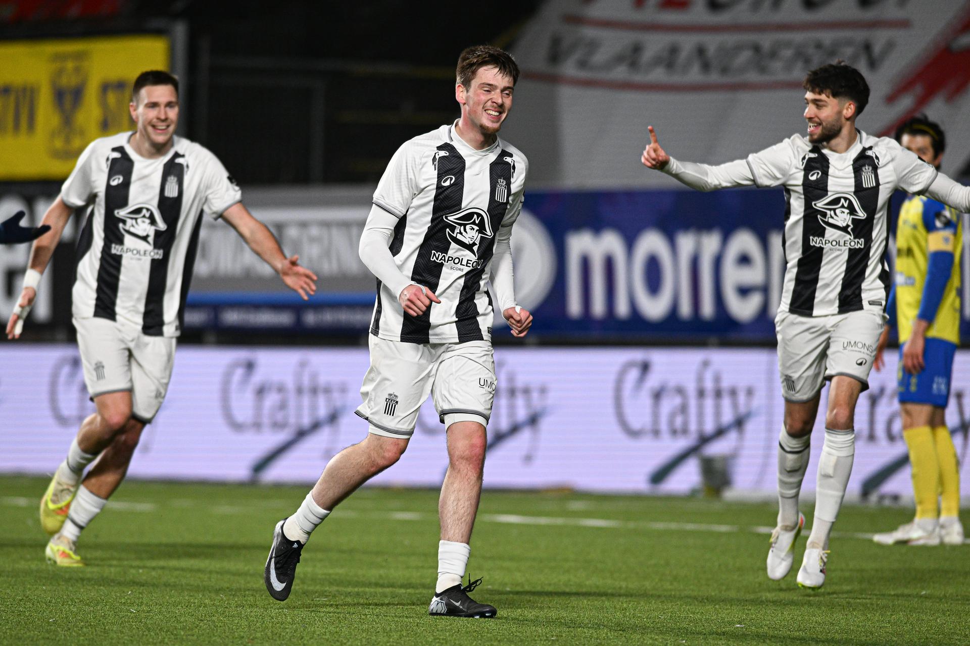 Charleroi's Jakob Romsaas celebrates after scoring during a soccer match between Sint-Truidense V.V. and Sporting Charleroi, Saturday 31 January 2026 in Sint-Truiden, on day 23 of the 2025-2026 'Jupiler Pro League' first division of the Belgian championship. BELGA PHOTO JILL DELSAUX