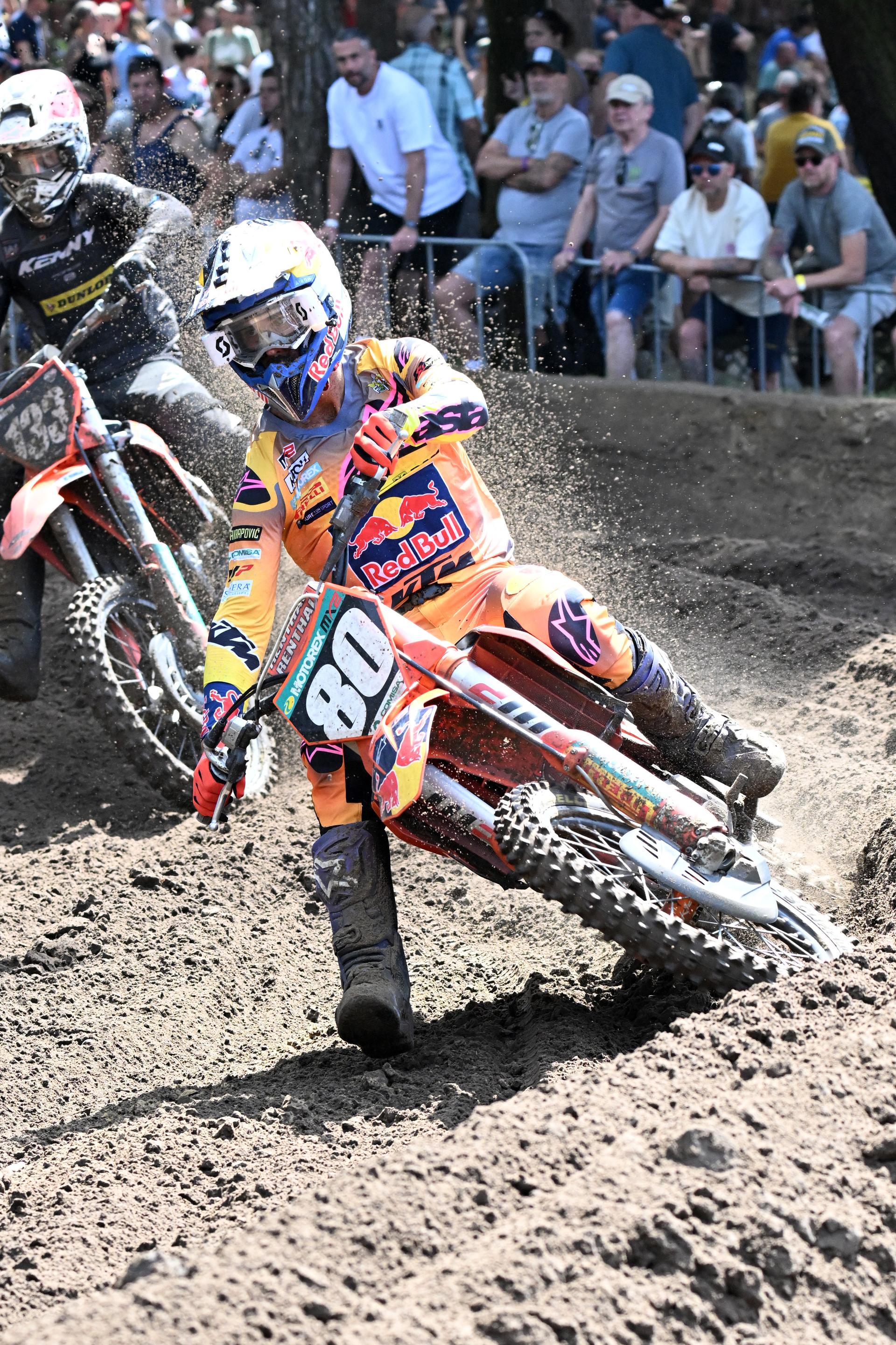 Italian Adamo Andrea pictured in action during the Belgian Championships motocross at Keiheuvel, in Balen, Thursday 15 August 2024. BELGA PHOTO MAARTEN STRAETEMANS