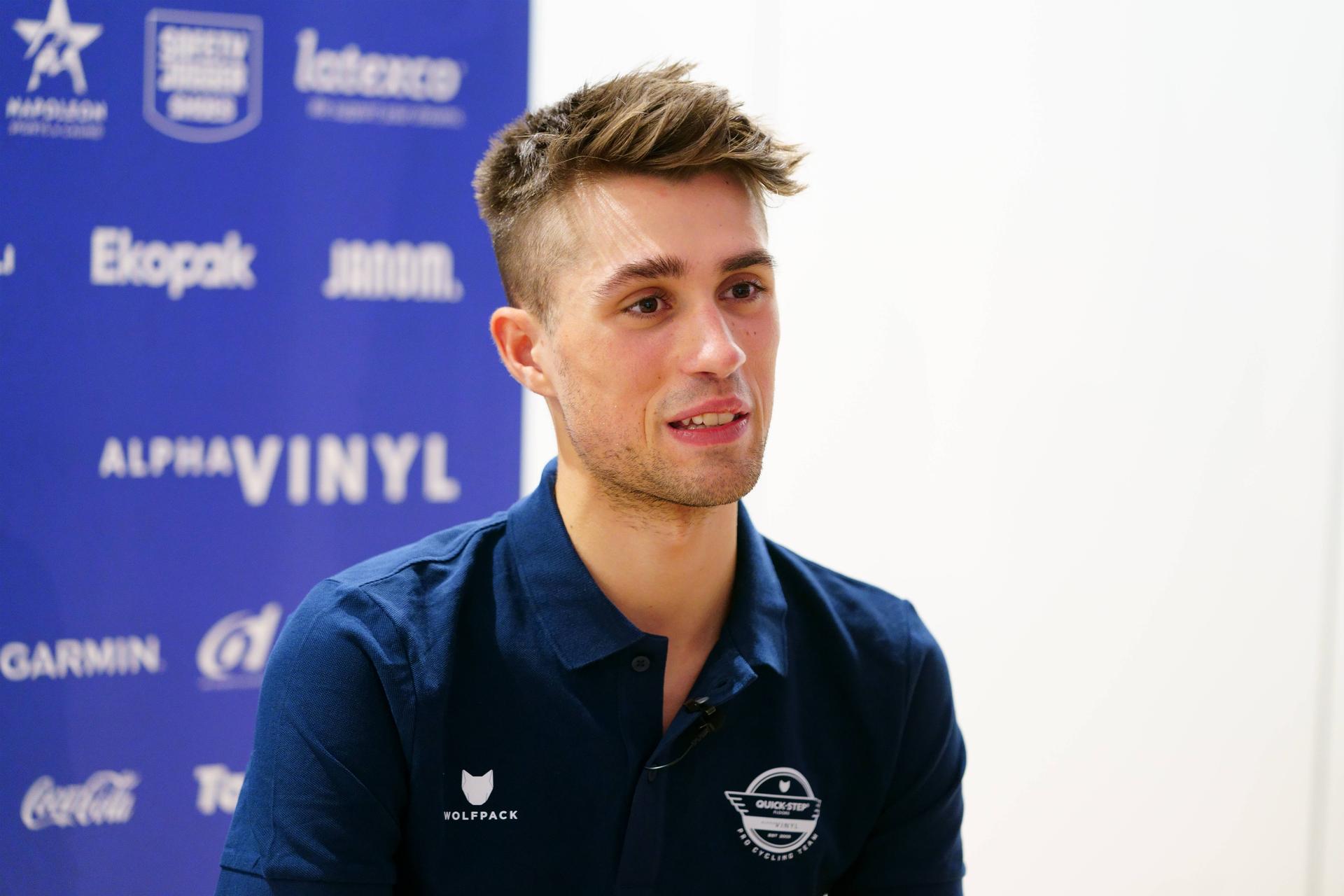 British Ethan Vernon of Quick-Step Alpha Vinyl pictured with the press on the media day of Belgian cycling team Quick-Step Alpha Vinyl in Calpe, Spain, Monday 10 January 2022, in preparation of the upcoming season. BELGA PHOTO JOMA GARCIA