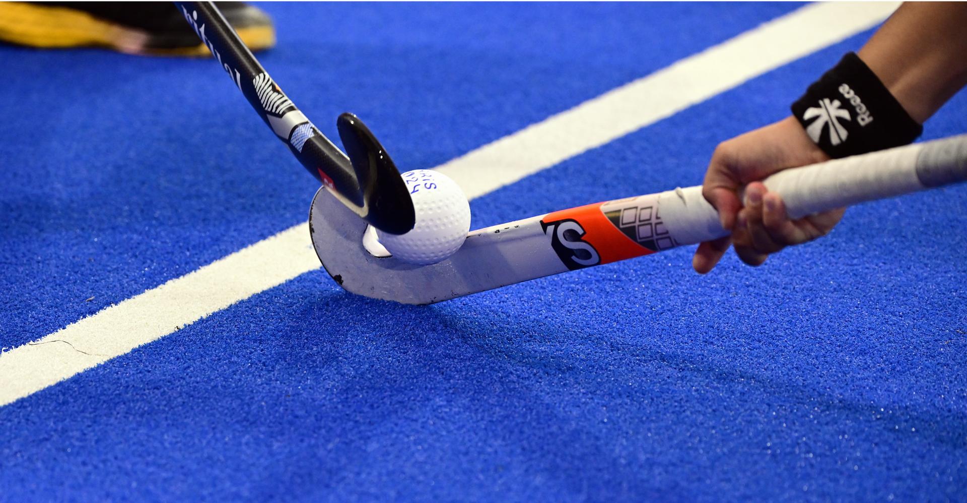 Illustration picture shows hockey sticks and ball during a hockey game between Germany and Belgium's national team the Red Panthers, game 5 in the women's pool A at the Paris 2024 Olympic Games, on Saturday 03 August 2024 in Paris, France. The Games of the XXXIII Olympiad are taking place in Paris from 26 July to 11 August. The Belgian delegation counts 165 athletes competing in 21 sports. BELGA PHOTO LAURIE DIEFFEMBACQ