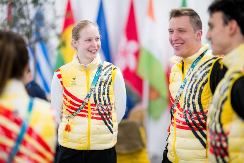 Belgian shorttrack skater Tineke den Dulk pictured during a press conference at the Milano Cortina 2026 Olympic Winter Games, on Sunday 08 February 2026 in Milan, Italy. The XXV Winter Olympics take place from 6 to 22 February 2026 in Italy. BELGA PHOTO JASPER JACOBS