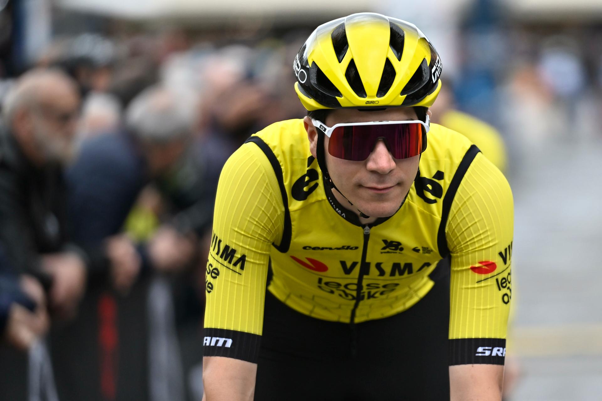 Belgian Cian Uijtdebroeks of Team Visma-Lease a Bike pictured at the start of the second stage of the Tirreno-Adriatico cycling race, a 189km race from Camaiore to Follonica, Italy, Tuesday 11 March 2025. BELGA PHOTO DIRK WAEM