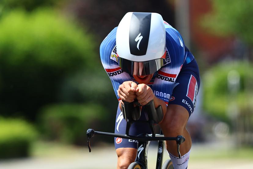 British Ethan Hayter of Soudal Quick-Step pictured in action during the third stage of the Baloise Belgium Tour cycling race, a 9,7km individual time trial from Tessenderlo to Ham, Friday 20 June 2025. The Baloise Belgium Tour takes place from 18 to 22 June. BELGA PHOTO DAVID PINTENS