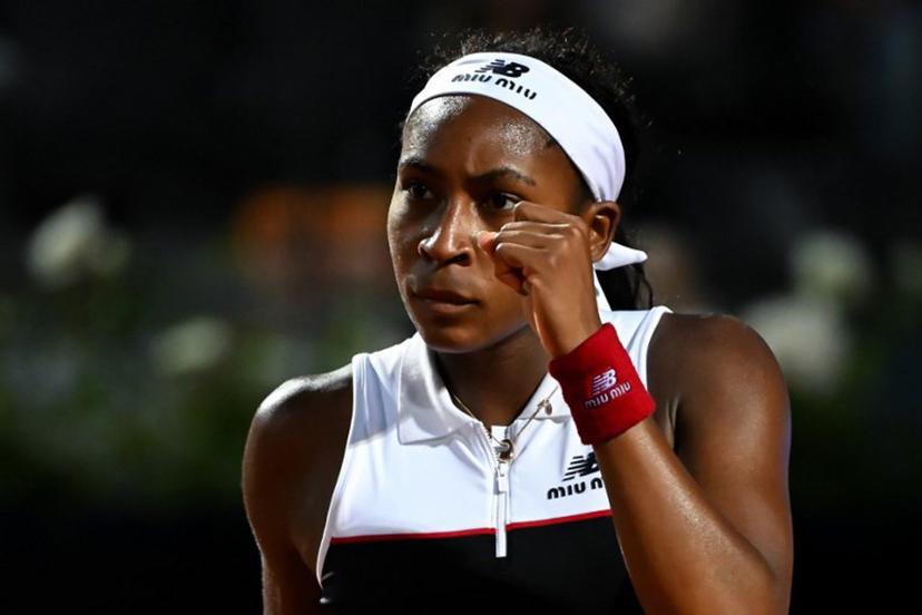 US' Coco Gauff reacts after winning against Canada's Victoria Mboko during their women's single match at the WTA Rome Open tennis tournament at Foro Italico in Rome on May 9, 2025.  PIERO CRUCIATTI / AFP