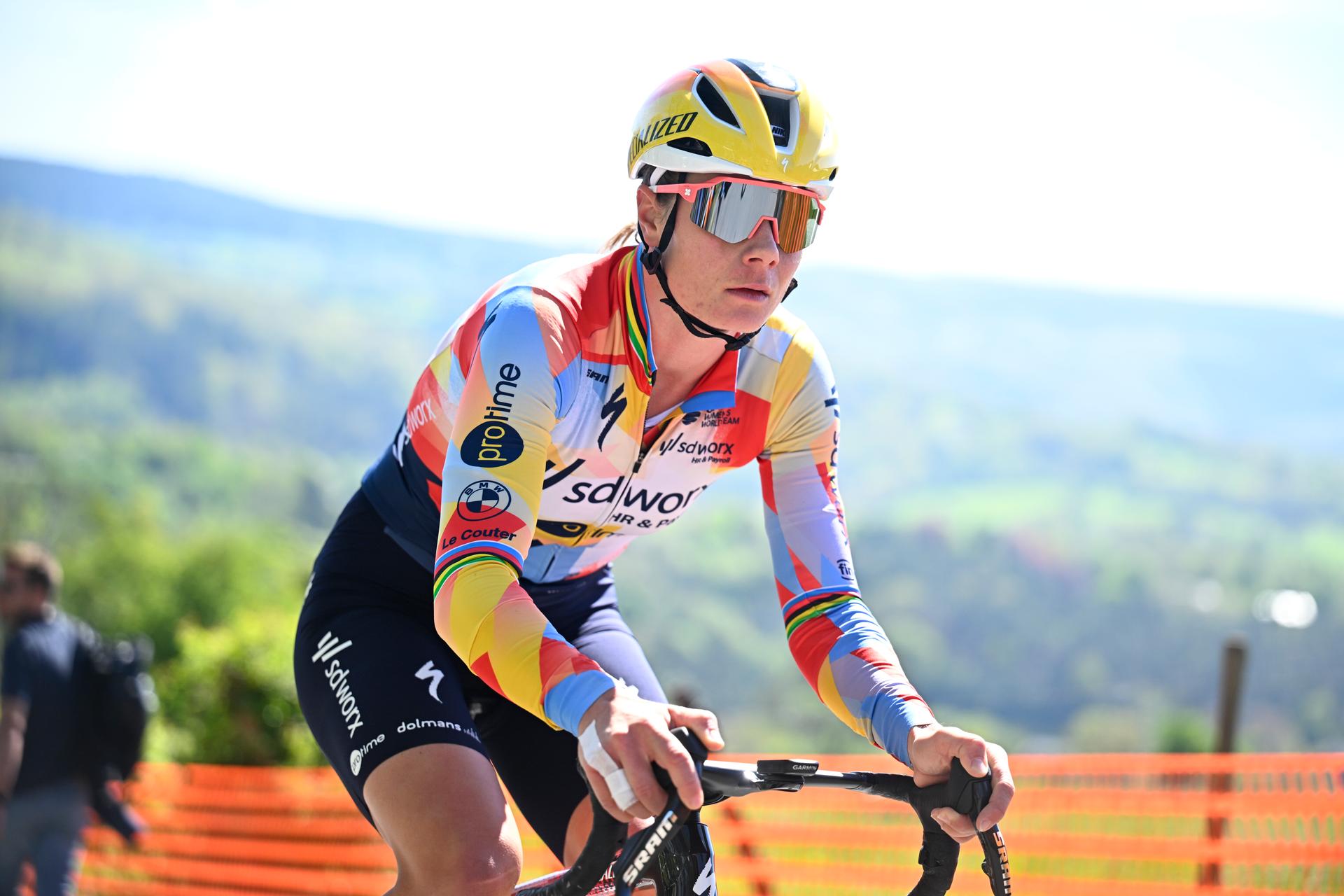 Belgian Lotte Kopecky of SD Worx-Protime pictured in action during a training and track reconnaissance session, ahead of the Liege-Bastogne-Liege one day cycling race, Friday 24 April 2026. BELGA PHOTO JASPER JACOBS