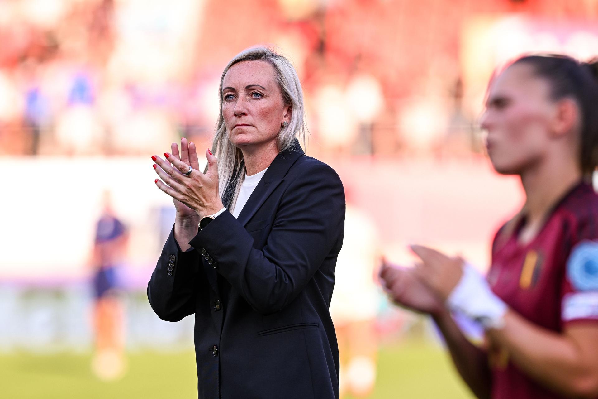 Elisabet GUNNARSDOTTIR head coach of Belgium after the women's UEFA Euro 2025 match between Belgium and Italy at Stade de Tourbillon on July 3, 2025 in Sion, Switzerland. (Photo by Baptiste Fernandez/Icon Sport) BELGIUM ONLY