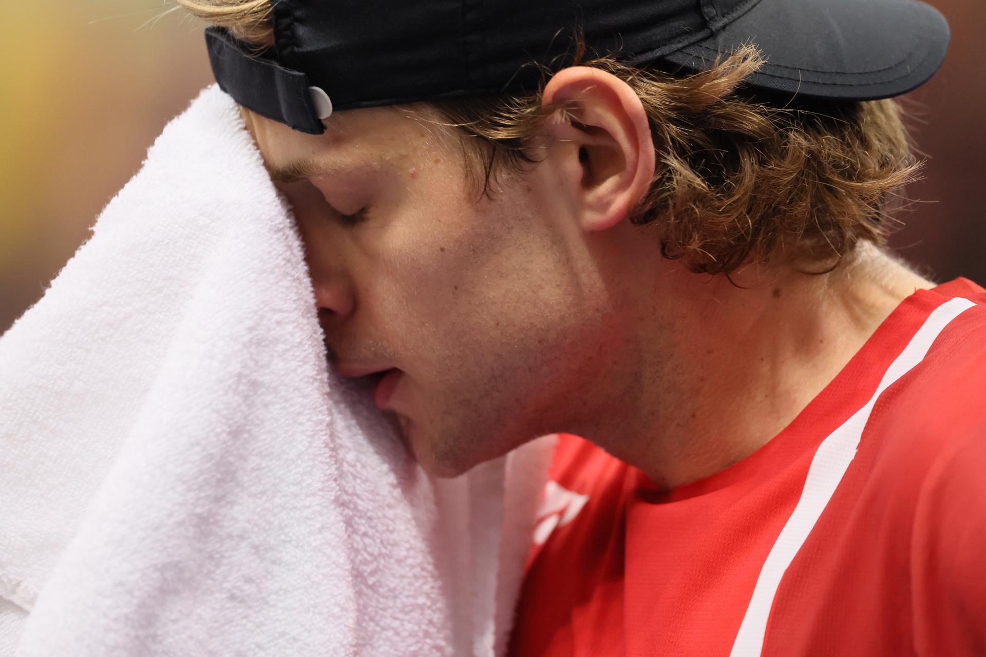 Belgian Zizou Bergs pictured during a game between Belgian Bergs and Chilean Garin, the fourth match in the Davis Cup qualifiers World Group tennis meeting between Belgium and Chile, , in Hasselt. BELGA PHOTO BENOIT DOPPAGNE