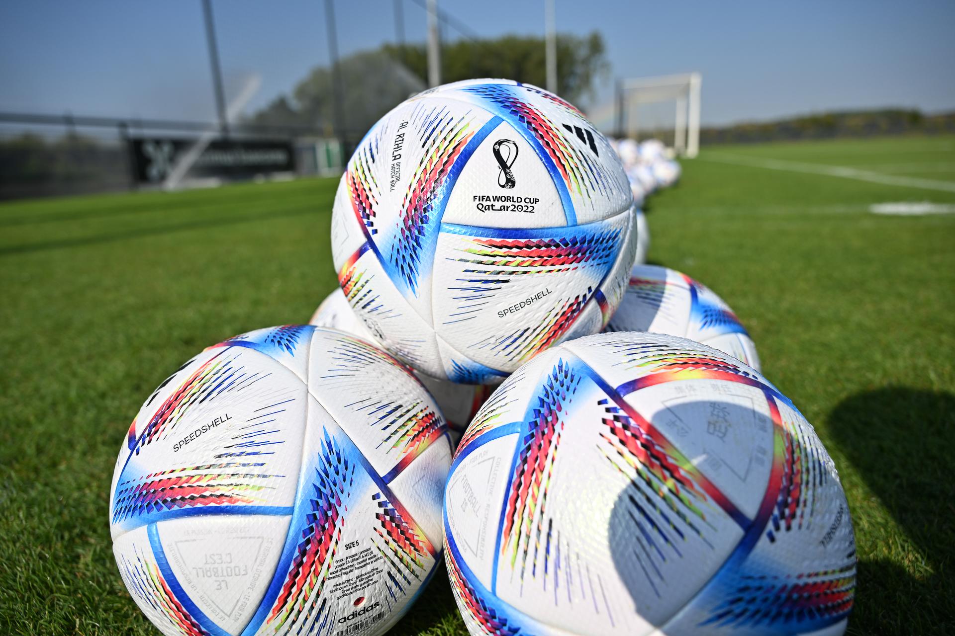 Illustration picture shows the official Fifa World Cup Qatar 2022 adidas ball ahead of a training session of Belgium's national women's soccer team the Red Flames, in Tubize, Wednesday 31 August 2022. On Friday the team will play Norway in the qualifications for the World Championships. BELGA PHOTO DAVID CATRY