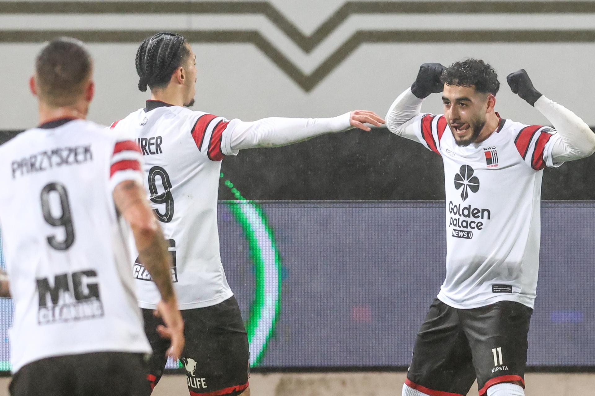 Rwdm's Ilyes Ziani celebrates after scoring during a soccer match between RWD Molenbeek and RFC Seraing, Friday 28 March 2025 in Brussels, on day 27 of the 2024-2025 'Challenger Pro League' 1B second division of the Belgian championship. BELGA PHOTO BRUNO FAHY