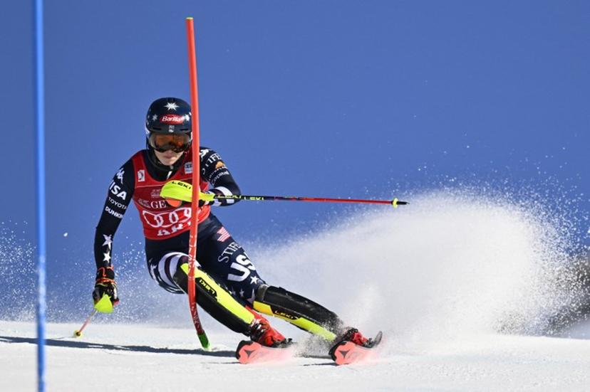 US' Mikaela Shiffrin competes in the first run of the Women's Slalom race during the FIS Ski World Cup event in Are, Sweden, on March 15, 2026.  Pontus LUNDAHL / TT News Agency / AFP