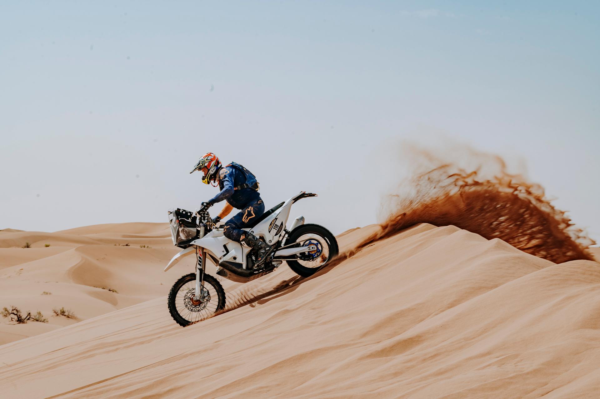 ATTENTION EDITORS - HANDOUT PICTURE RELEASED BY HILDE LENAERTS / ERIC DUPAIN - MANDATORY CREDIT HILDE LENAERTS - EDITORIAL USE ONLY - This recent picture released on Friday 28 April 2023 shows Belgian motor rider Walter Roelants, in action during the Morocco Desert Challenge. *** Belga and Belga editorial board decline all responsability regarding the content of this picture.*** PHOTO HILDE LENAERTS