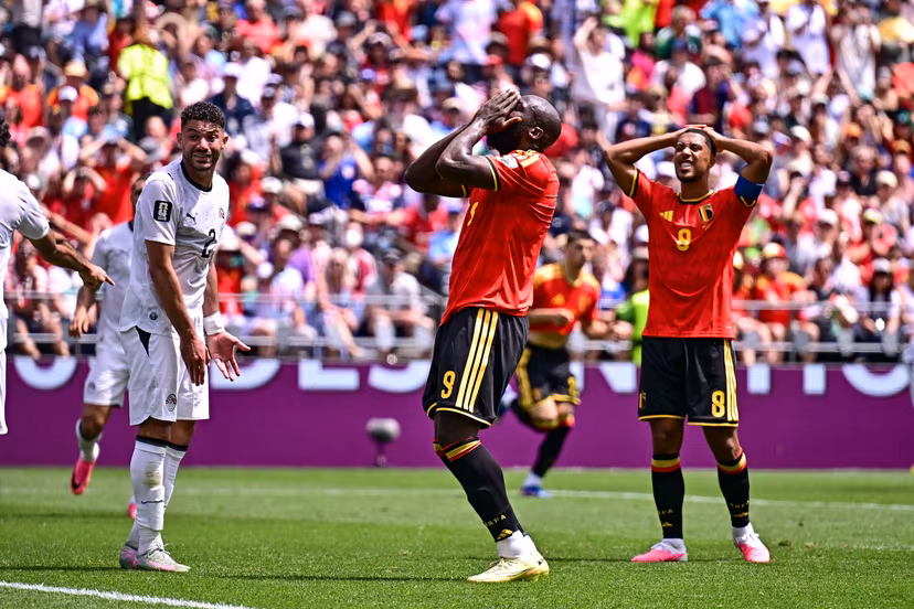 Belgium's Romelu Lukaku and Belgium's Youri Tielemans react during a soccer game between Belgian national team Red Devils and Egypt, on Monday 15 June 2026 in Seattle, the first game in the group stage of the FIFA World Cup 2026 in the United States of America. The Diables Rouges - Rode Duivels were drawn into Group G. BELGA PHOTO DIRK WAEM