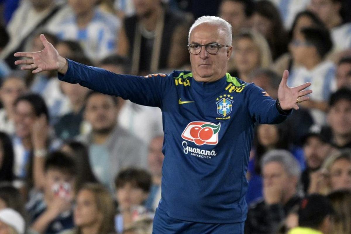Brazil's head coach Dorival Junior gestures during the 2026 FIFA World Cup South American qualifiers football match between Argentina and Brazil at the Mas Monumental stadium in Buenos Aires on March 25, 2025. JUAN MABROMATA / AFP