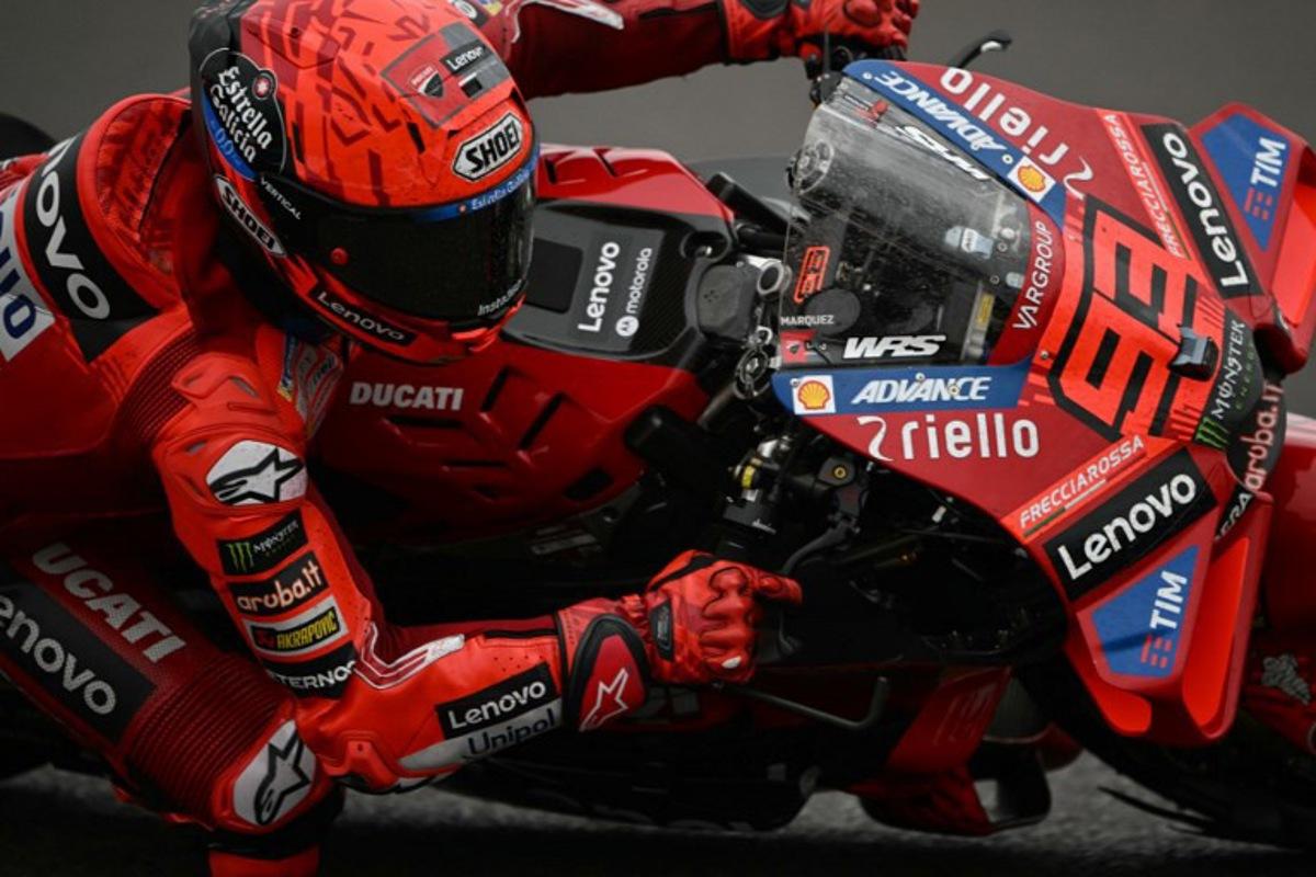 Ducati Lenovo's Spanish rider Marc Marquez rides during the MotoGP Argentina Grand Prix race at the Termas de Rio Hondo circuit in Santiago del Estero, Argentina on March 16, 2025. Luis ROBAYO / AFP