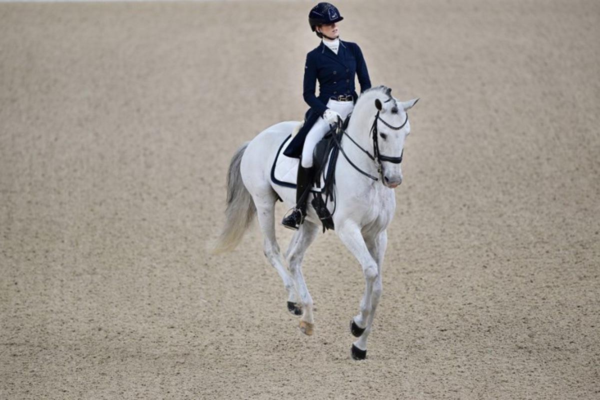 Belgium's Alexa Fairchild is pictured with the horse Mala Skala's Hermes during the FEI Dressage World Cup Grand Prix at the Gothenburg Horse Show at the Scandinavium Arena in Gothenburg, Sweden, on February 21, 2025. Bjorn LARSSON ROSVALL / TT NEWS AGENCY / AFP