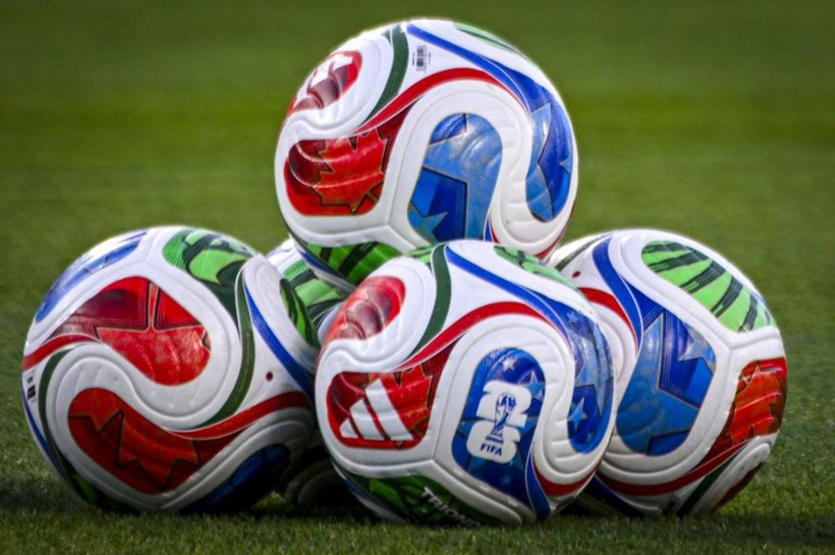 Official 2026 FIFA World Cup match balls, named Trionda, are seen on the field ahead of a friendly football match between Brazil and Croatia at Camping World Stadium in Orlando, Florida, on March 31, 2026. Miguel J. Rodriguez CARRILLO / AFP