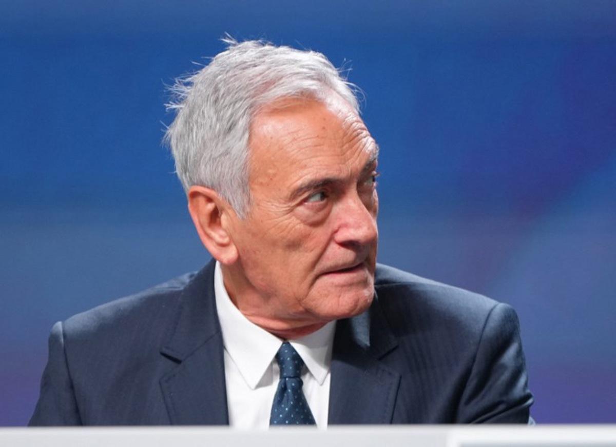 UEFA vice-president Gabriele Gravina looks on ahead of the start of the 50th UEFA Ordinary Congress in Brussels on February 12, 2026. Pau BARRENA / AFP