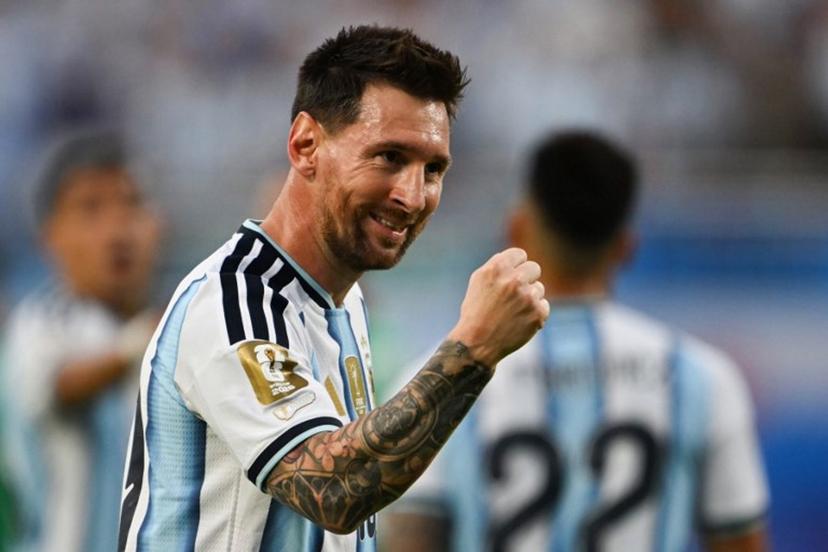 Argentina's forward #10 Lionel Messi celebrates scoring his team's first goal during the 2026 World Cup Group J football match between Argentina and Algeria at the Kansas City Stadium in Kansas City on June 16, 2026. Roberto SCHMIDT / AFP