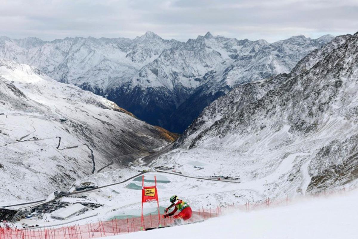 Austria's Julia Scheib competes to place first in the first run of the women's giant slalom event of the FIS Alpine Skiing World Cup in Soelden, Austria on October 25, 2025. Johann GRODER / EXPA / APA / AFP