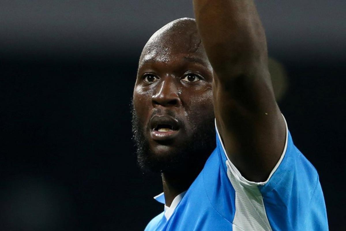 Napoli's Belgian forward #11 Romelu Lukaku celebrates after scoring a goal during the Italian Serie A football match between Napoli and AC Milan at the Stadio Diego Armando Maradona in Naples, on March 30, 2025. CARLO HERMANN / AFP