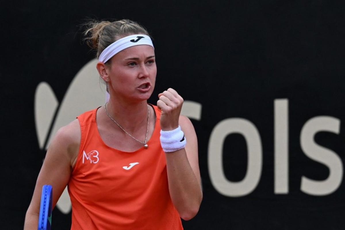 Czech Republic's Marie Bouzkova celebrates a point against Hungary's Panna Udvardy during the WTA Bogota women's singles final match at the Country Club in Bogota on April 5, 2026. RAUL ARBOLEDA / AFP