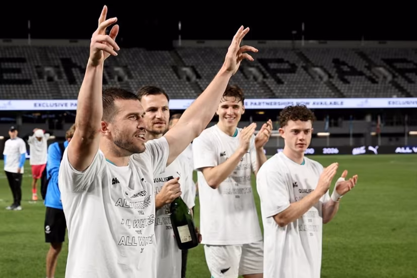 (FILES) New Zealand's Tim Payne celebrates after their victory during the FIFA World Cup 2026 Oceania qualifiers group final football match between New Zealand and New Caledonia at Eden Park Stadium in Auckland on March 24, 2025. New Zealand's World Cup-bound Tim Payne said on May 29, 2026, it was "pretty crazy" to have become the country's most followed football account after an influencer identified him as the "least known" player in the competition and called for fans to boost his posts. DAVID ROWLAND / AFP