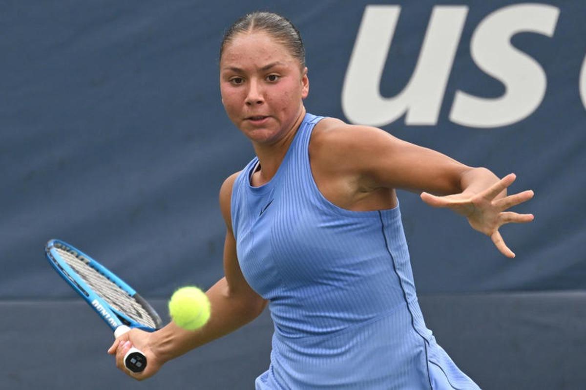 Sofia Costoulas of Belgium competes against Katie Volynets of the United States during the Women's Qualifying Singles 1st round at the USTA Billie Jean King National Tennis Center in Flushing Meadow-Corona Park, in the Queens borough of New York, NY, August 18, 2025. (Photo by Anthony Behar/SipaUSA)
