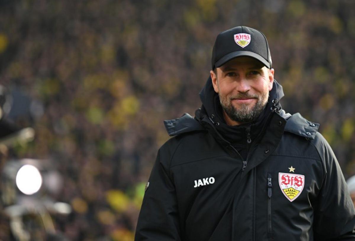 Stuttgart's German head coach Sebastian Hoeness arrives for the German first division Bundesliga football match between Borussia Dortmund and VfB Stuttgart in Dortmund on February 8, 2025. INA FASSBENDER / AFP