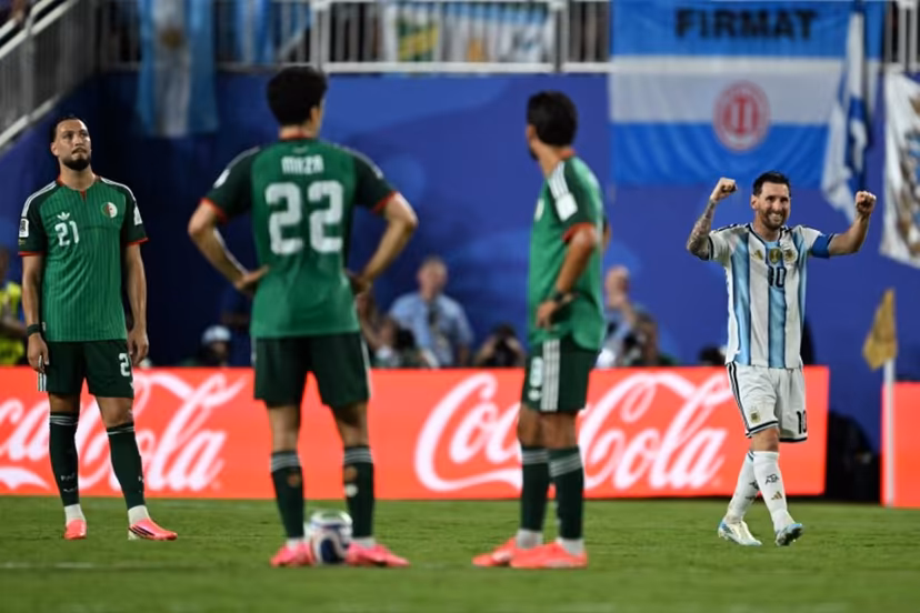 Argentina's forward #10 Lionel Messi celebrates scoring his team's third goal during the 2026 World Cup Group J football match between Argentina and Algeria at the Kansas City Stadium in Kansas City on June 16, 2026. ROBERTO SCHMIDT / AFP