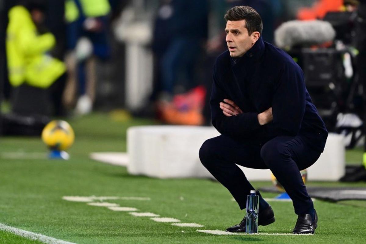 Juventus' Italian coach Thiago Motta reacts from the techincal area during the Italian Serie A football match between Juventus and Hellas Verona at the Allianz Stadium in Turin, on March 3, 2025. MARCO BERTORELLO / AFP