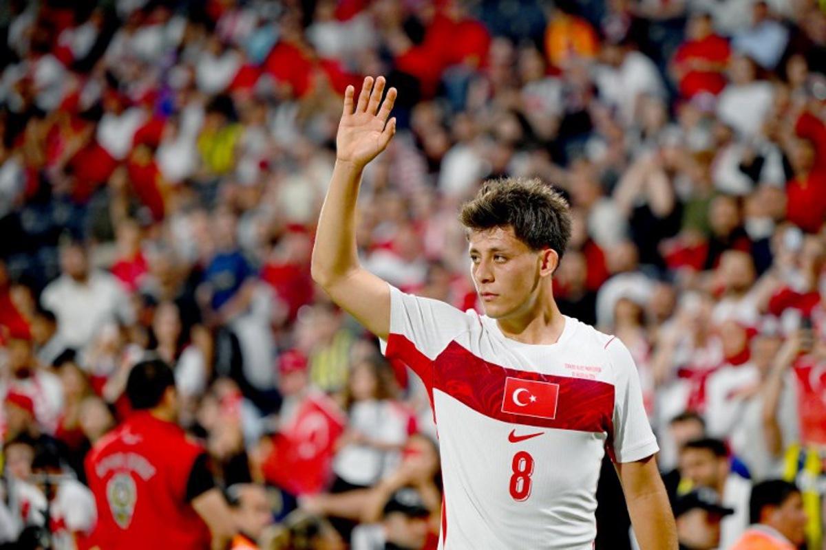 Turkey's midfielder #08 Arda Guler gestures during the international friendly football match between Turkey and North Macedonia at the Chobani stadium in Istanbul on June 1, 2026, ahead of the 2026 FIFA World Cup. Yasin AKGUL / AFP