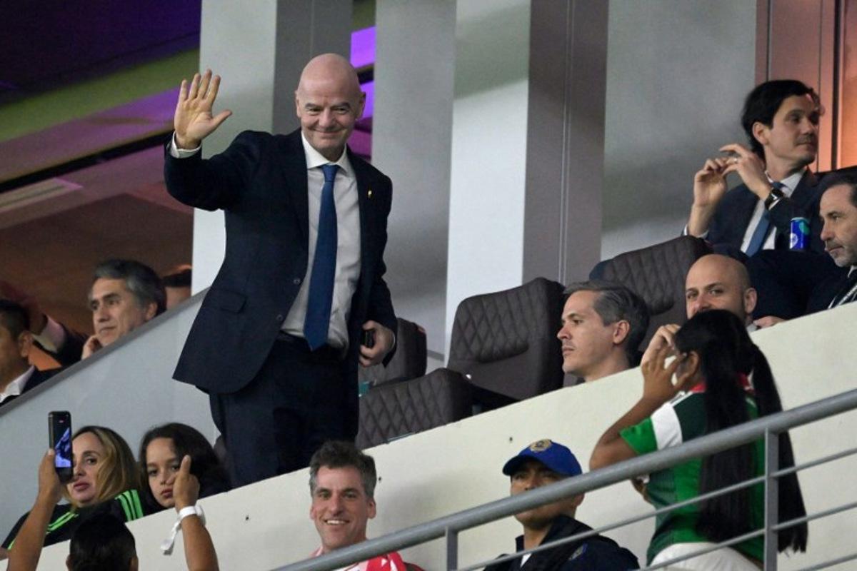 FIFA President Gianni Infantino waves to supporters during a friendly football match between Mexico and Portugal at the Banorte (formerly known as Azteca) Stadium in Mexico City on March 28, 2026. Alfredo ESTRELLA / AFP
