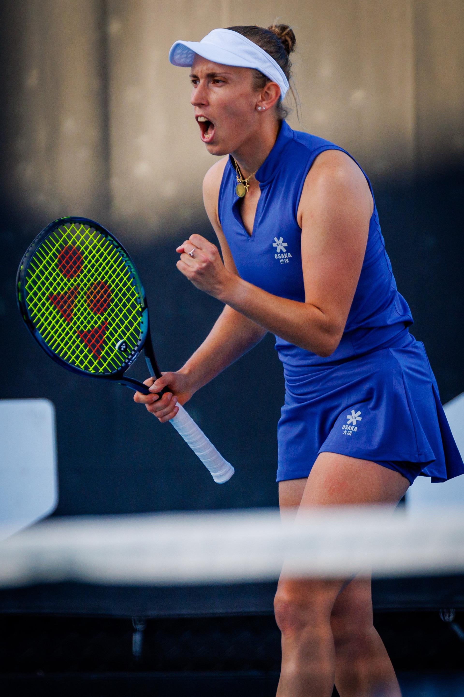 Belgian Elise Mertens pictured during a doubles tennis match between Belgian-Australian pair Mertens-Perez and Australian-Ukrainian pair Aiava-Kostyuk, in the second round of the women's doubles at the 'Australian Open' Grand Slam tennis tournament, Saturday 18 January 2025 in Melbourne Park, Melbourne, Australia. The 2025 edition of the Australian Grand Slam takes place from January 12th to January 26th. BELGA PHOTO PATRICK HAMILTON BELGIUM ONLY
