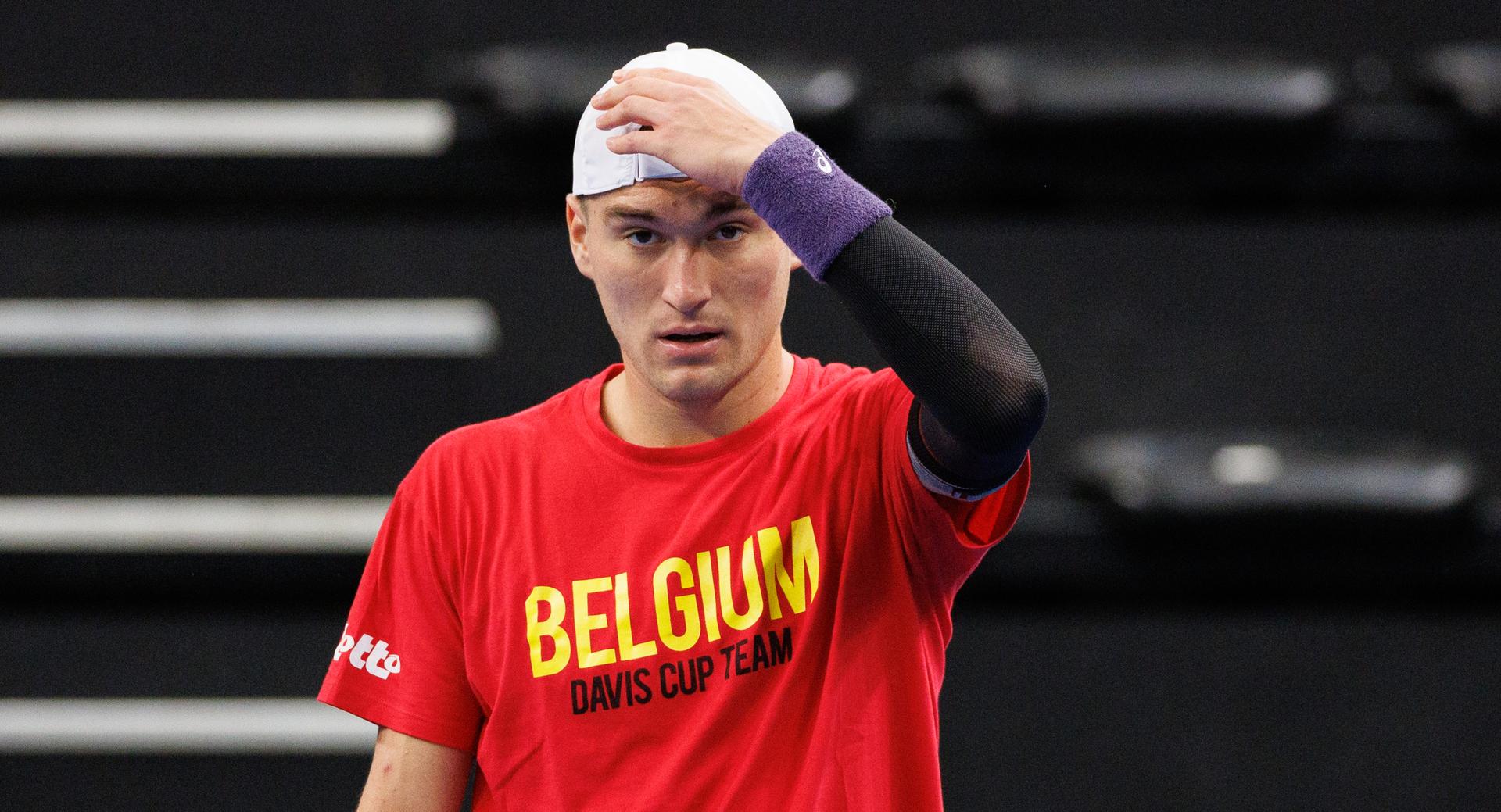 Belgian Raphael Collignon pictured during a training practice of the Belgian team, Tuesday 28 January 2025, in Hasselt. Belgium will compete this weekend in the Davis Cup qualifiers against Chile. BELGA PHOTO BENOIT DOPPAGNE