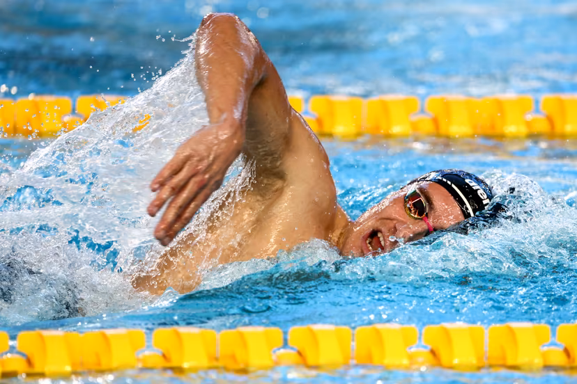 Belgian Lucas Henveaux pictured in action during the men's 800m freestyle at the European Aquatics Short Course Swimming Championships in Lublin, Poland, on Friday 05 December 2025. BELGA PHOTO NIKOLA KRSTIC