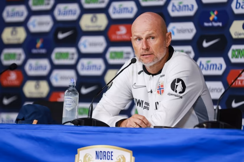 Norway's head coach Stale Solbakken speaks during a press conference in Oslo May 31, 2026, on the eve of the friendly footbal match between Norway and Sweden. Trond Reidar Teigen / NTB / AFP