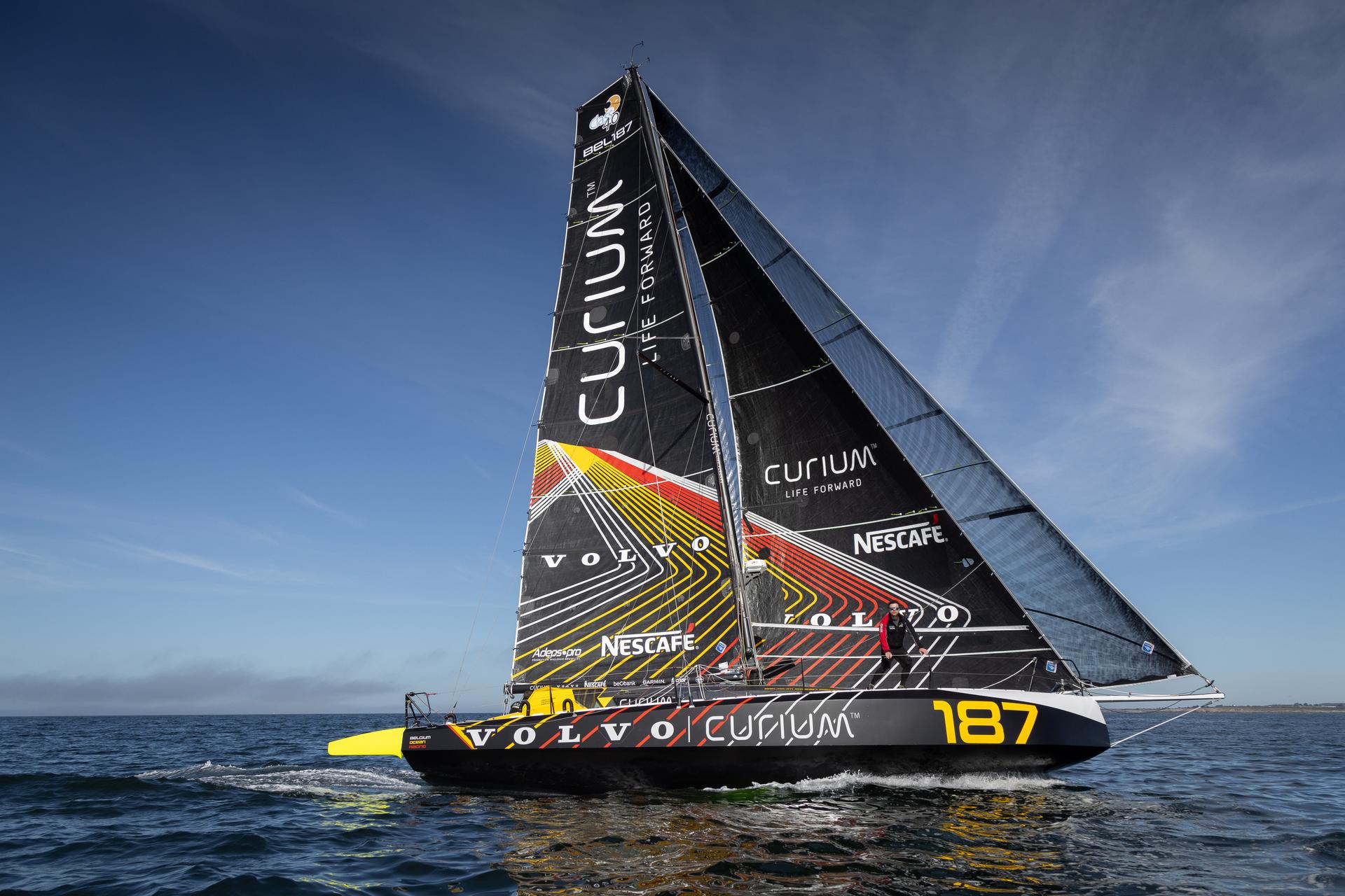 ATTENTION EDITORS - HAND OUT PICTURES - EDITORIAL USE WITH STORY ON JONAS GERCKENS AND HIS BOAT THE 187 VOLVO/CURIUM ONLY - MANDATORY CREDIT VINCENT OLIVAUD - xxx Hand out pictures released on Tuesday 30 April 2024 by Jonas Gerckens, shows undated picture of the 187 Volvo/Curium sailing ship of Belgian skipper Jonas Gerckens. Gerckens and his team will participate in the Transat Quebec Saint-Malo in June-July 2024. HAND OUT - JONAS GERCKENS