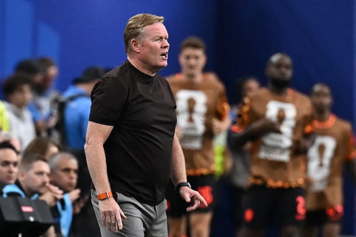 Netherlands' head coach Ronald Koeman reacts from the touch line during the 2026 World Cup Group F football match between the Netherlands and Sweden at the Houston Stadium in Houston on June 20, 2026. Paul ELLIS / AFP