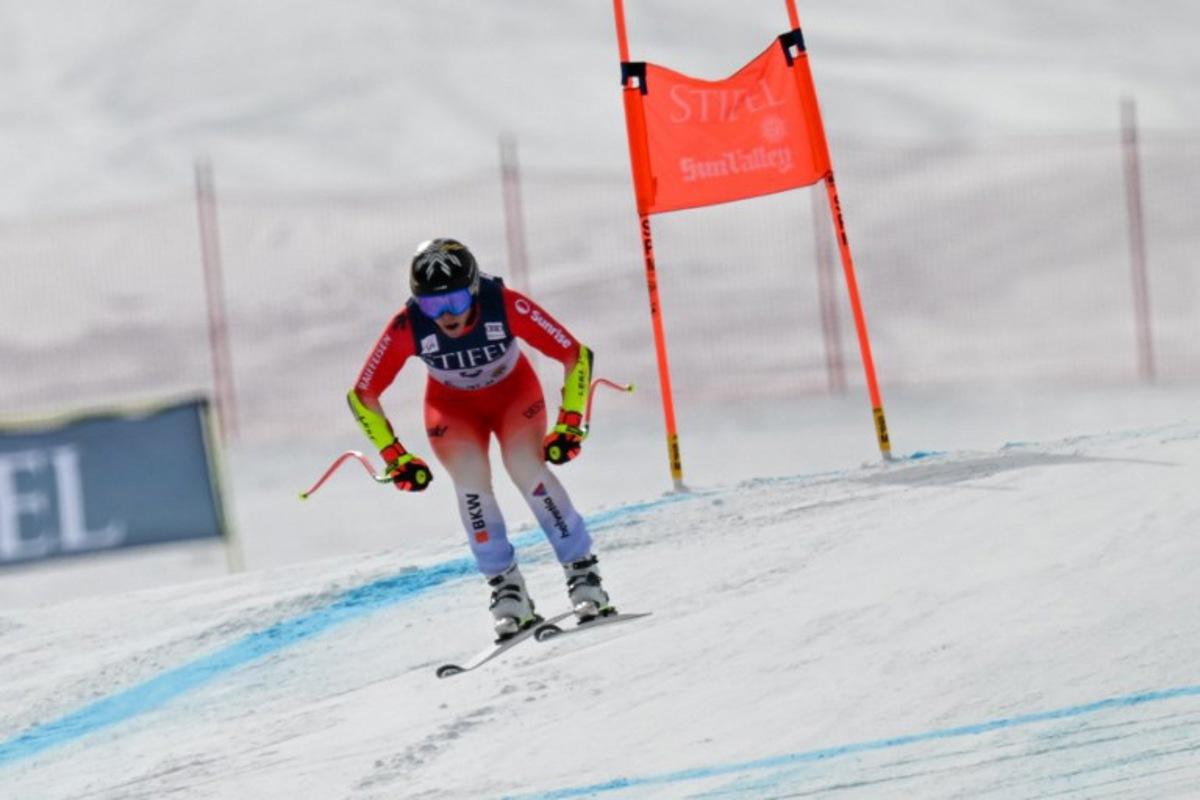 Switzerland's Lara Gut-Behrami skis during the women's downhill training at the Audi FIS Ski World Cup Sun Valley Finals in Sun Valley, Idaho on March 21, 2025 Patrick T. Fallon / AFP