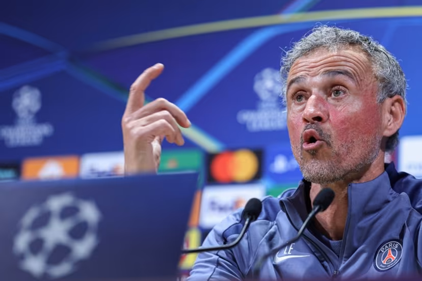 Paris Saint-Germain's Spanish coach Luis Enrique addresses media representatives during a press conference at the Campus Paris Saint-Germain in Poissy, on the western outskirts of Paris on April 7, 2026, on the eve of the UEFA Champions League quarter-final first leg football match against Liverpool F.C. FRANCK FIFE / AFP