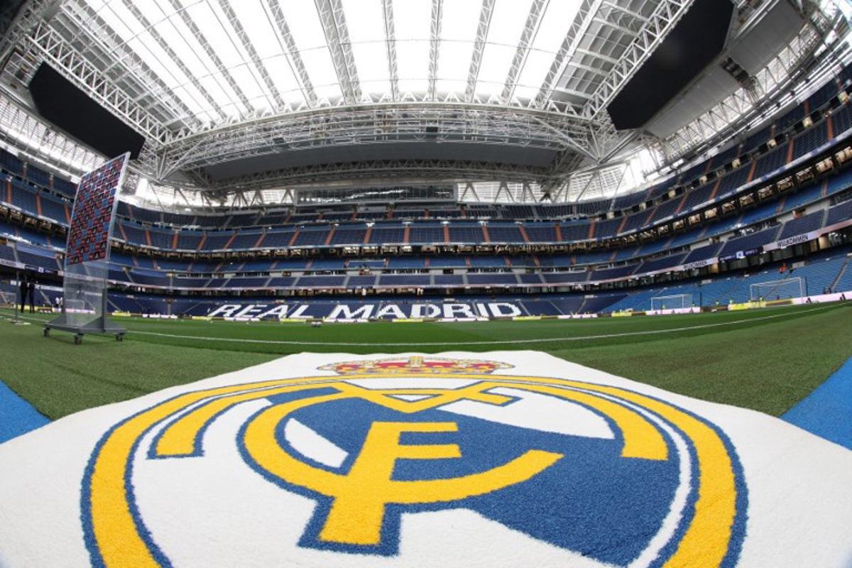 Picture shows a general view of the Santiago Bernabeu stadium with its operable roof closed due to the rainy weather ahead of the Spanish Liga football match between Real Madrid CF and Getafe CF in Madrid on September 2, 2023. Thomas COEX / AFP