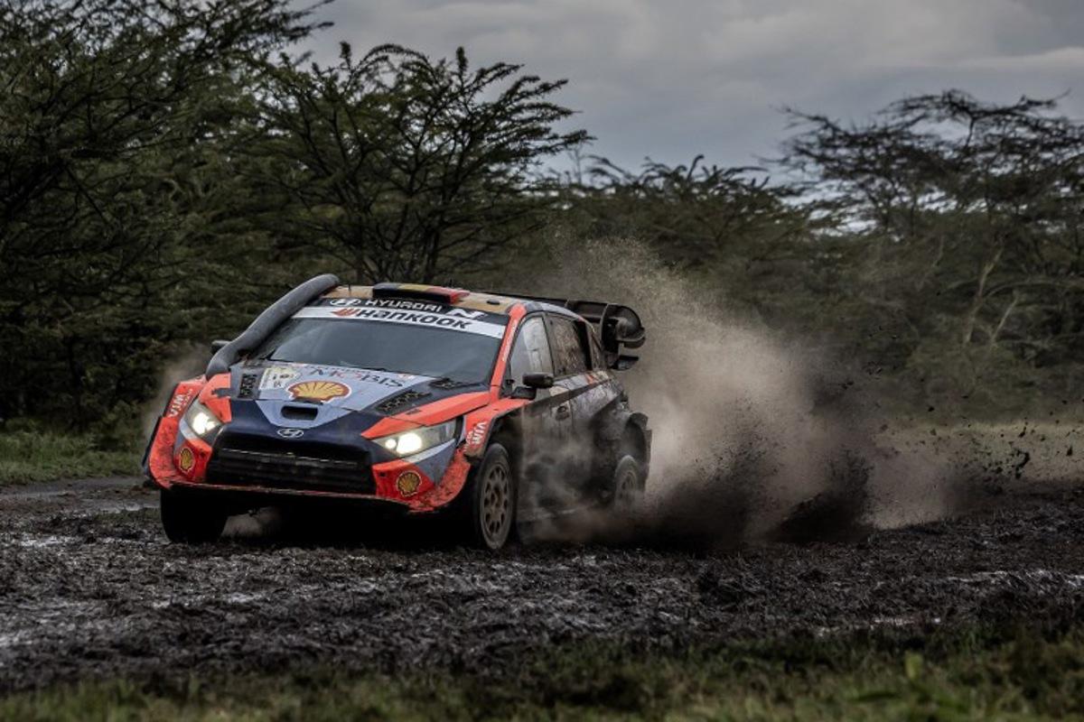 Hyundai Shell Mobis World Rally Team's Belgian driver Thierry Neuville steers his Hyundai i20 N Rally1 with Belgian co-driver Martijn Wydaeghe during the World Rally Championship (WRC) Safari Rally Kenya Special Stage 16 (SS16) in Gilgil on March 22, 2025. Luis TATO / AFP