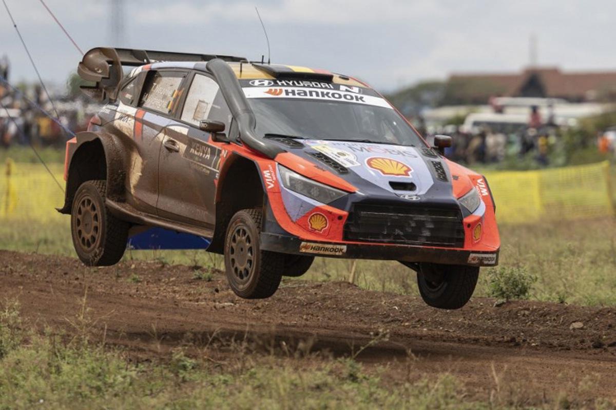 Hyundai Shell Mobis World Rally Team's Belgian driver Thierry Neuville steers his Hyundai i20 N Rally1 with Belgian co-driver Martijn Wydaeghe, during the World Rally Championship (WRC) Safari Rally Kenya Special Stage in Nairobi on March 20, 2025. SIMON MAINA / AFP