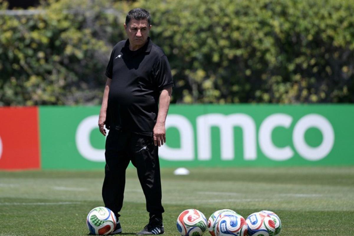 Iran's head coach Amir Ghalenoei takes part in a training session ahead of Iran's FIFA World Cup 2026 Group G football match against Belgium at Centro Xoloitzcuintle in Tijuana on June 18, 2026. Guillermo Arias / AFP
