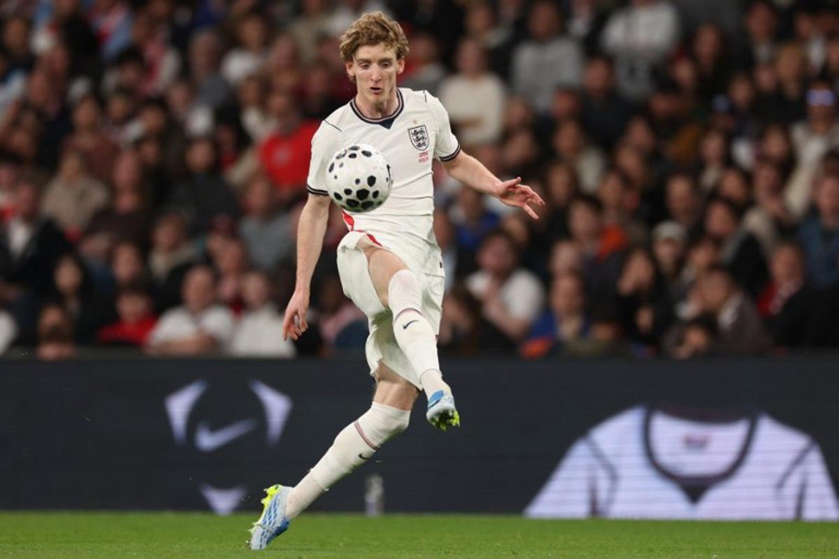 England's midfielder Anthony Gordon controls the ball during the friendly international football match between England and Japan at Wembley Stadium in London on March 31, 2026. Adrian Dennis / AFP